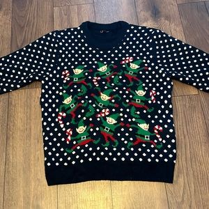Vintage ugly Christmas sweater with elf’s and jingle bells XL